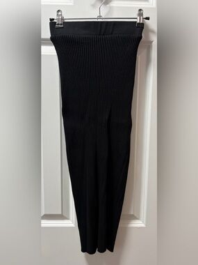 Zara Black Ribbed Knit Pencil Midi Skirt